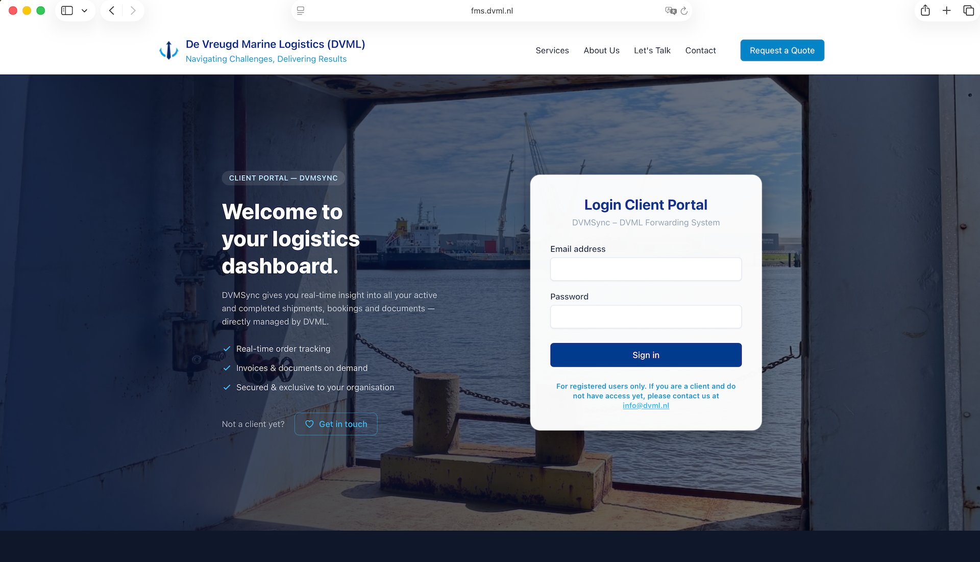 DVMSynch customer portal screenshot